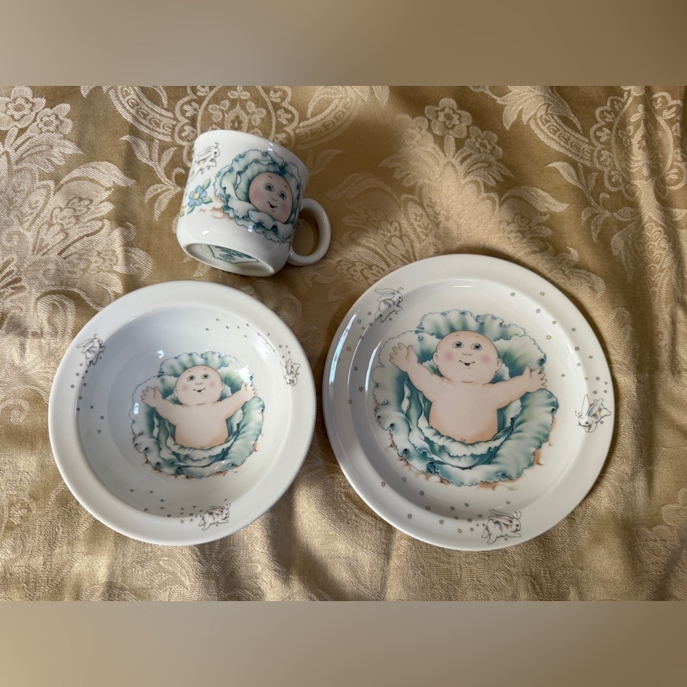Vintage Cabbage Patch Kids Royal Worcester 1984 Coffee Cup, Cereal Bowl, Plate